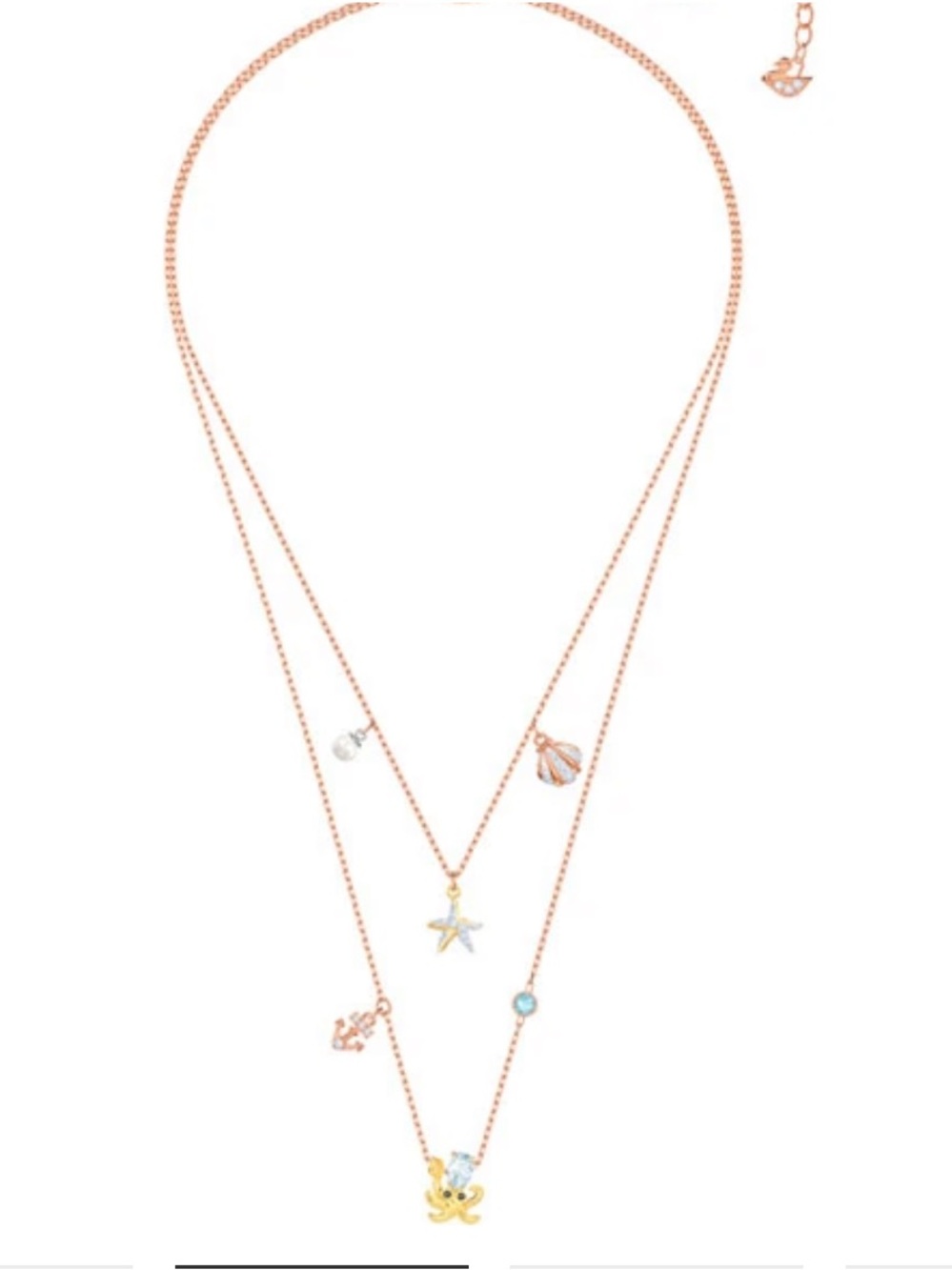 Swarovski Crystal Ocean Necklace, Anchor Starfish & Octopus Motif